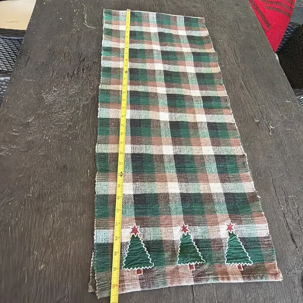 VTG Christmas Tree Table Runner 2004 Martha Stewart Checker 74x14